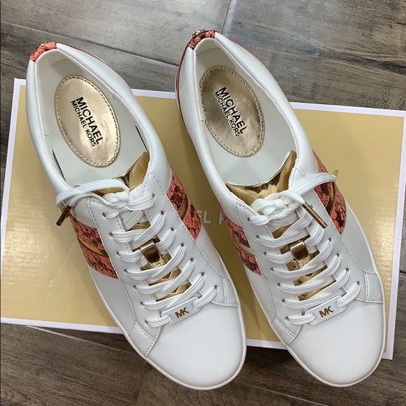 MICHAEL KORS CATELYN STRIPE LACE UP NAPPA PU PEACH - Picture 6 of 16